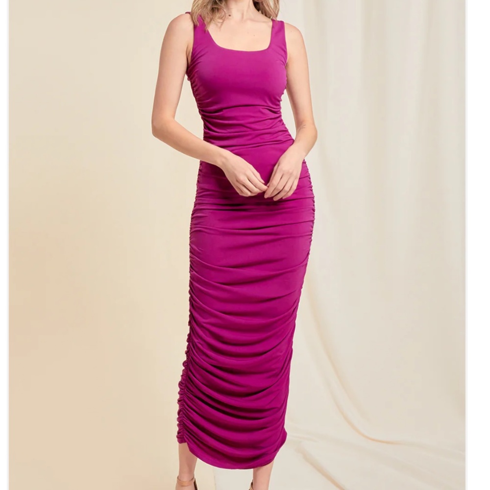 NWT Fuchsia Ruched Bodycon Maxi Dress